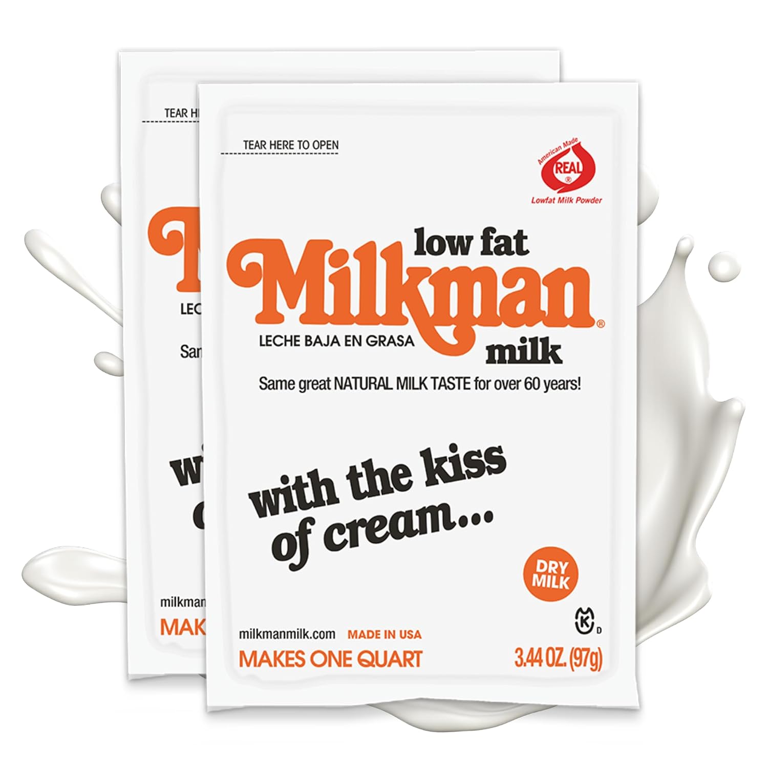 Milkman Low-Fat Milk - Instant Dry Milk Powder Packets - For Coffee, Baking, or Travel - Just Add Water, Makes One Quart - Classic, Natural Taste with the Kiss of Cream! (18 Pack)