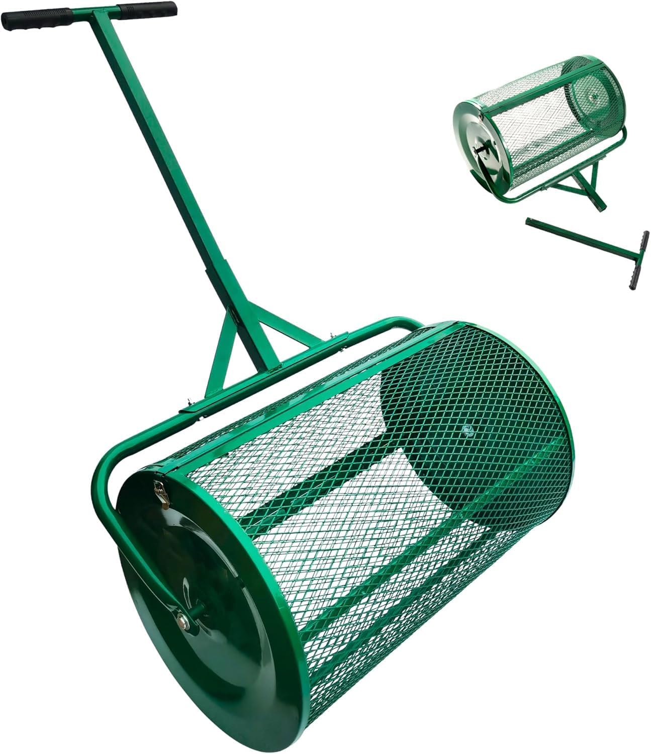 Compost Spreader, 24 Inch Compost and Peat Moss Spreader Roller with T Shaped Handle, Powder-Coated Steel Garden Peat Moss Roller
