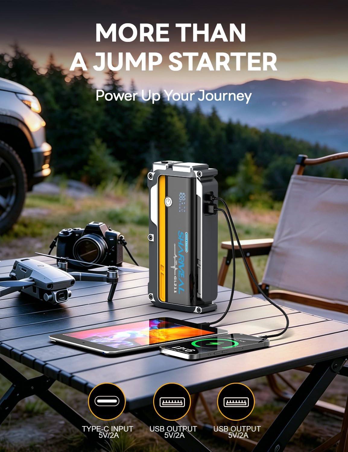 Sharmeal Jump Starter, 7000A Battery Jumper Starter Portable (All GasAll Gas/12.0L Diesel)