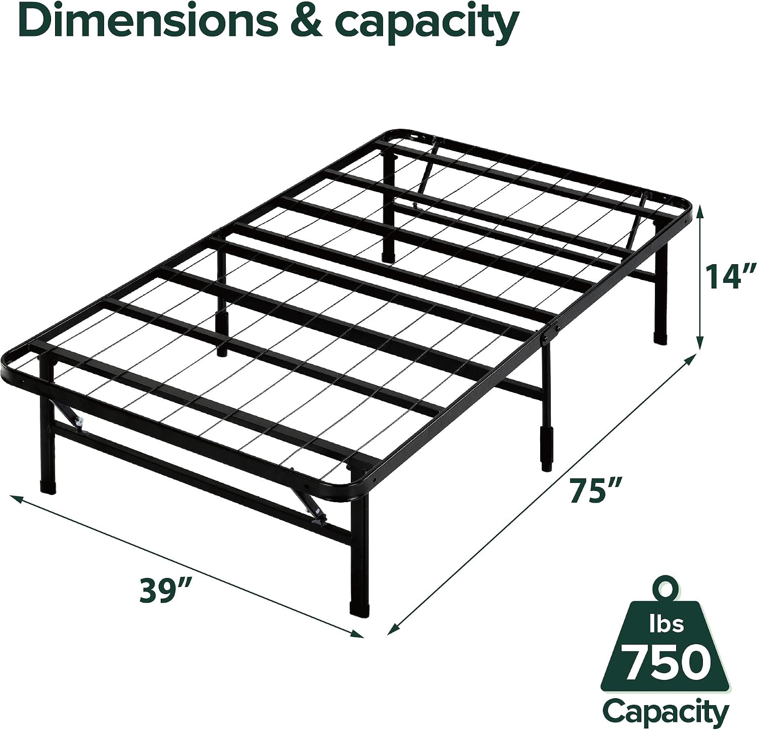 Zinus SmartBase Tool-Free Assembly Mattress Foundation, 14 Inch Metal Platform Bed Frame, No Box Spring Needed, Sturdy Steel Frame, Underbed Storage, Black, Queen
