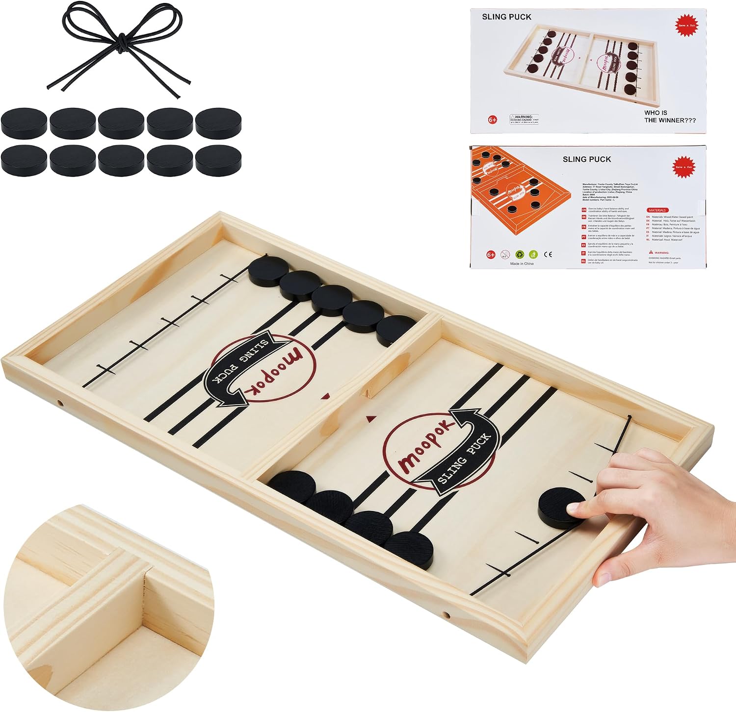 moopok Fast Sling Puck Game - Fast Action Super Foosball Table Desktop Battle Slingshot Wooden Air Hockey Board Game -Guaranteed Fun for Family Game