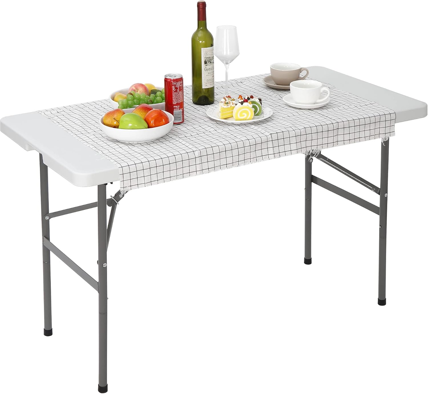 ZenStyle 6 ft Indoor Outdoor Heavy Duty Plastic Folding Table Portable Picnic Table Fold-in-Half Utility Table w/Handle and Steel Legs for Camping