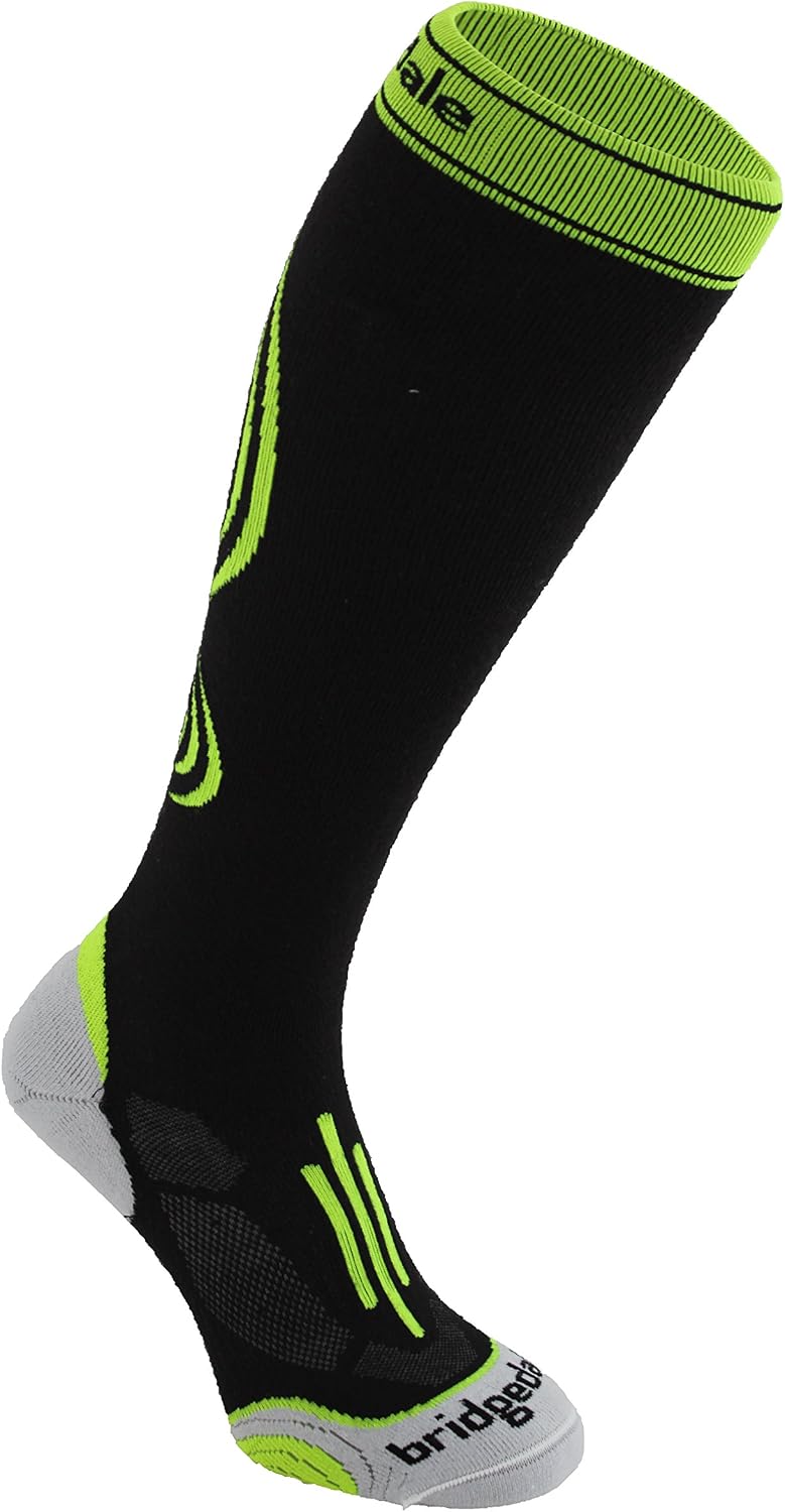 Bridgedale Unisex Active Merino Fusion Winter Sport Socks, Small, Black/Fluro with Sock Ring