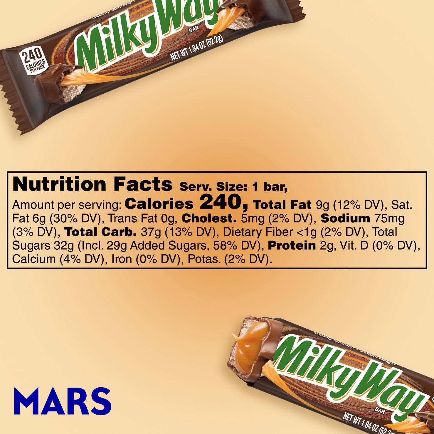 MILKY WAY Milk Chocolate Caramel Candy Bars, Full Size, Bulk Box, 36 ct | Caramel and nougat in milk chocolate bars, individually wrapped for sharing, party favors, movie nights, gift bag, baking