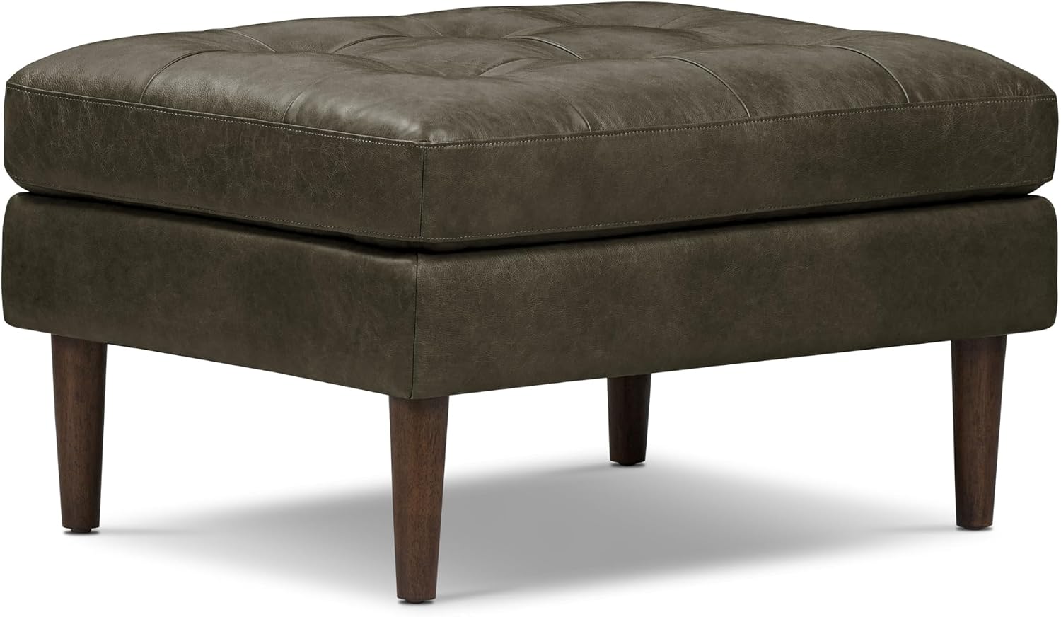 Poly & BARK 55" Tufted Leather Bed Bench for Bedroom End of Bed - Living Room Entry Way Bench - Pure Italian Leather Upholstery with a Solid Wood Frame - Ottoman Bench with Wooden Legs - Cognac Tan