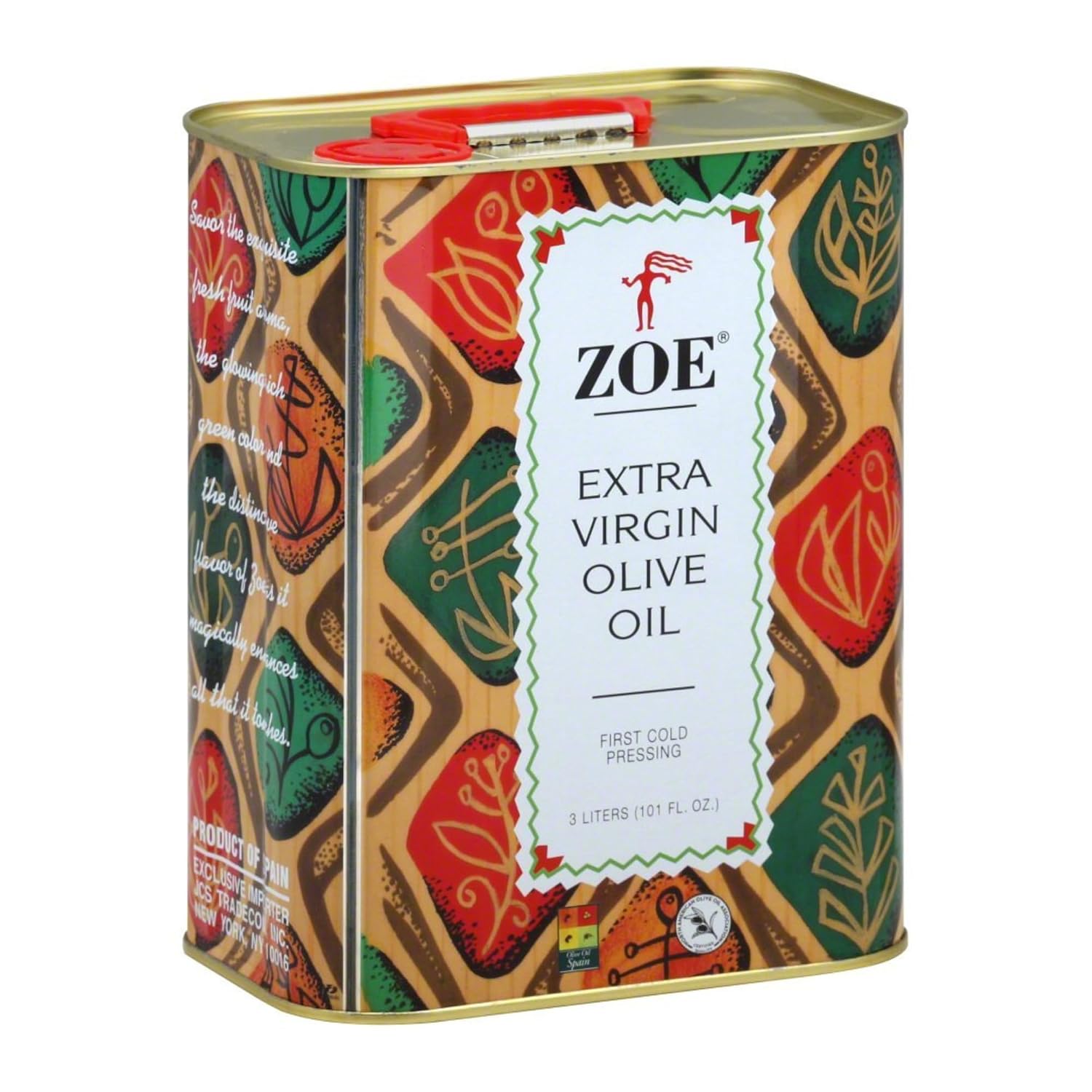 ZOE Extra Virgin Olive Oil 3L (101.4 fl oz) | Freshly Harvested, First Cold-Pressed | High Polyphenol, Hand-Selected Olives from Spain | Fruity Flavor, Rich Aroma | BPA-Free Tin