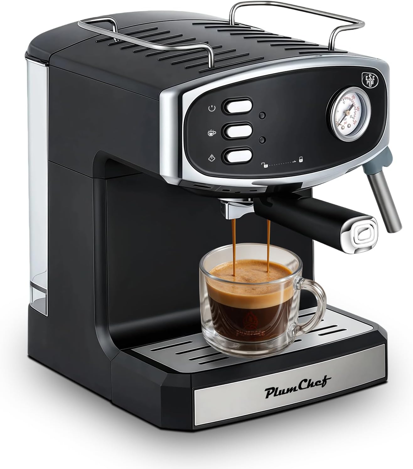 Plum chef Espresso Machine 20 Bar, Household Coffee Maker with Milk Frother Steam Wand, Pressure Gauge, 54oz Large Water Tank, Low Noise Fast Brew for Cappuccino Latte Macchiato Home Office
