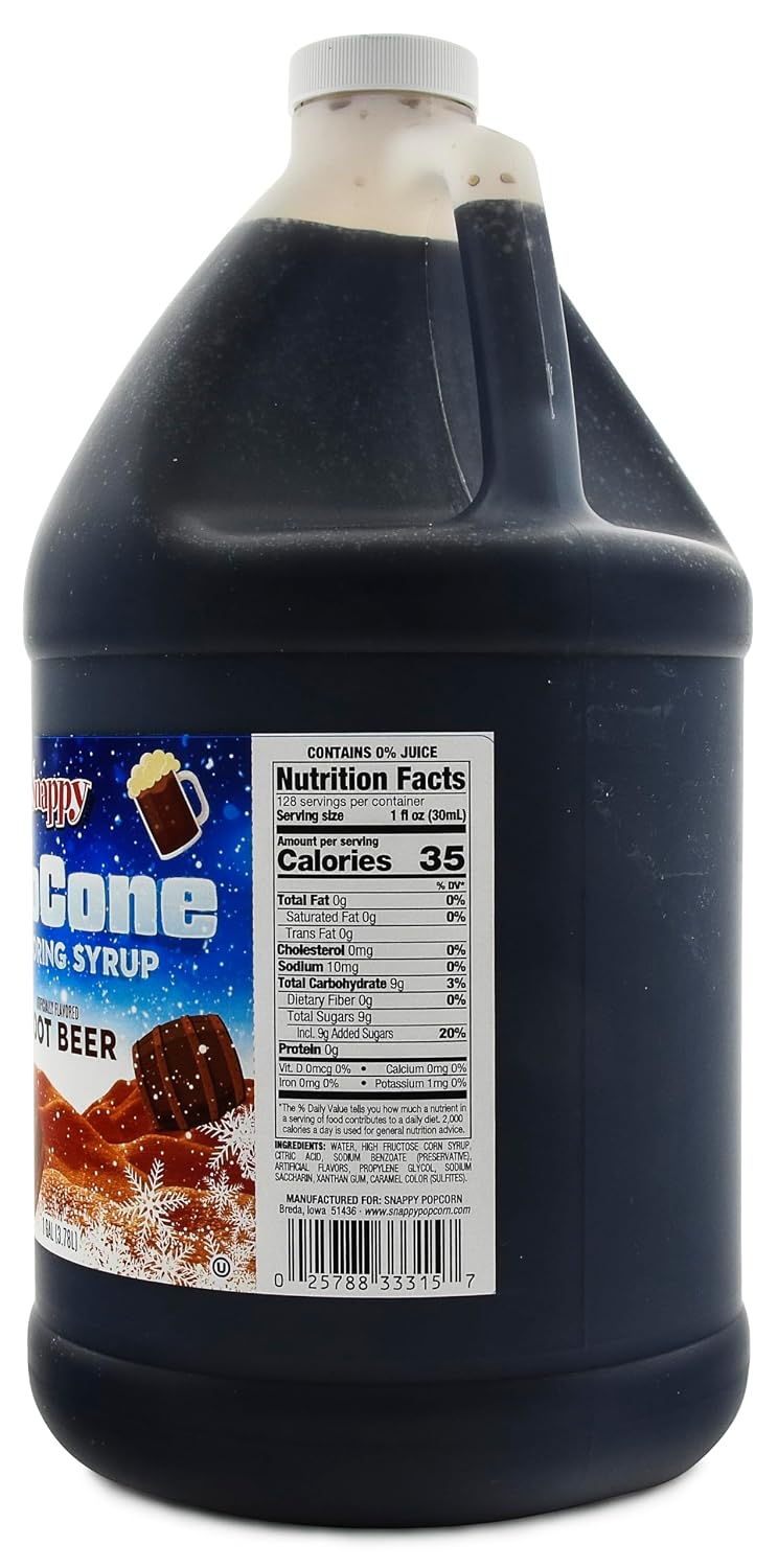 Snappy Root Beer Sno Cone Syrup, 1 Gallon (128 oz), Ready to Use for Snow Cone Machines and Shaved Ice