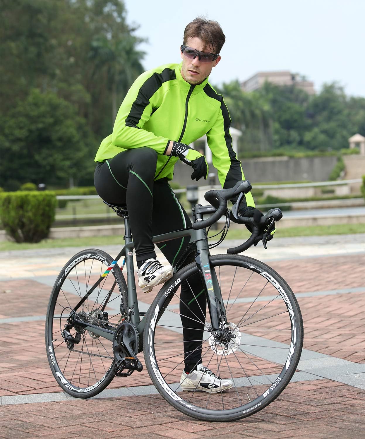Men's Cycling Jersey Set, Winter Thermal Fleece Lining Waterproof Long Sleeve Jacket with Padded Riding Pants