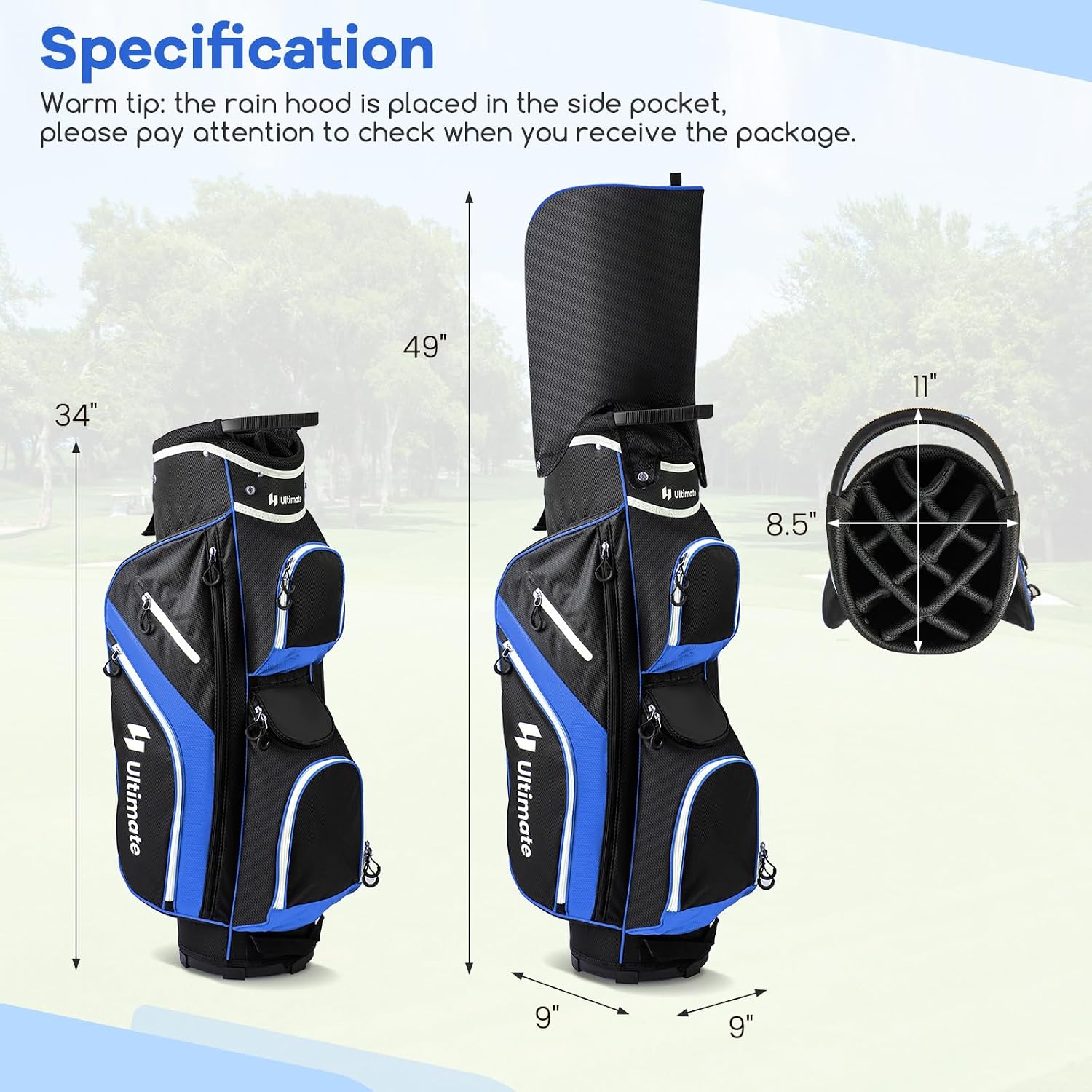 ULTIMATE Golf Cart Bag with 14-Way Top Dividers, Golf Club Bag w/ 9 Pockets incl. Cooler Bag, Rain Hood/Dust Cover, Detachable Shoulder Strap & Carry Handles, Lightweight for Men & Women