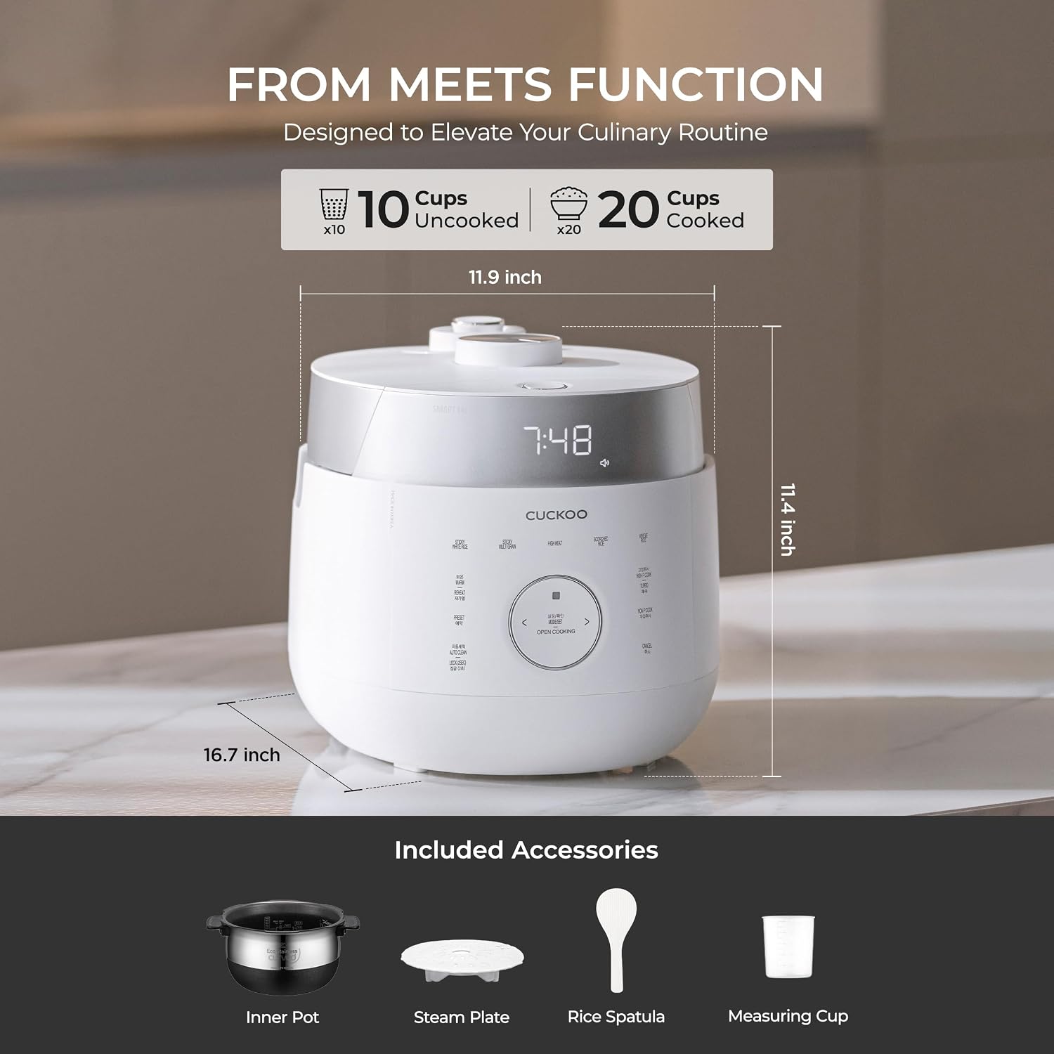 CUCKOO Twin Pressure Induction Rice Cooker, 20-Cup Cooked, CRP-LHTR1009FW