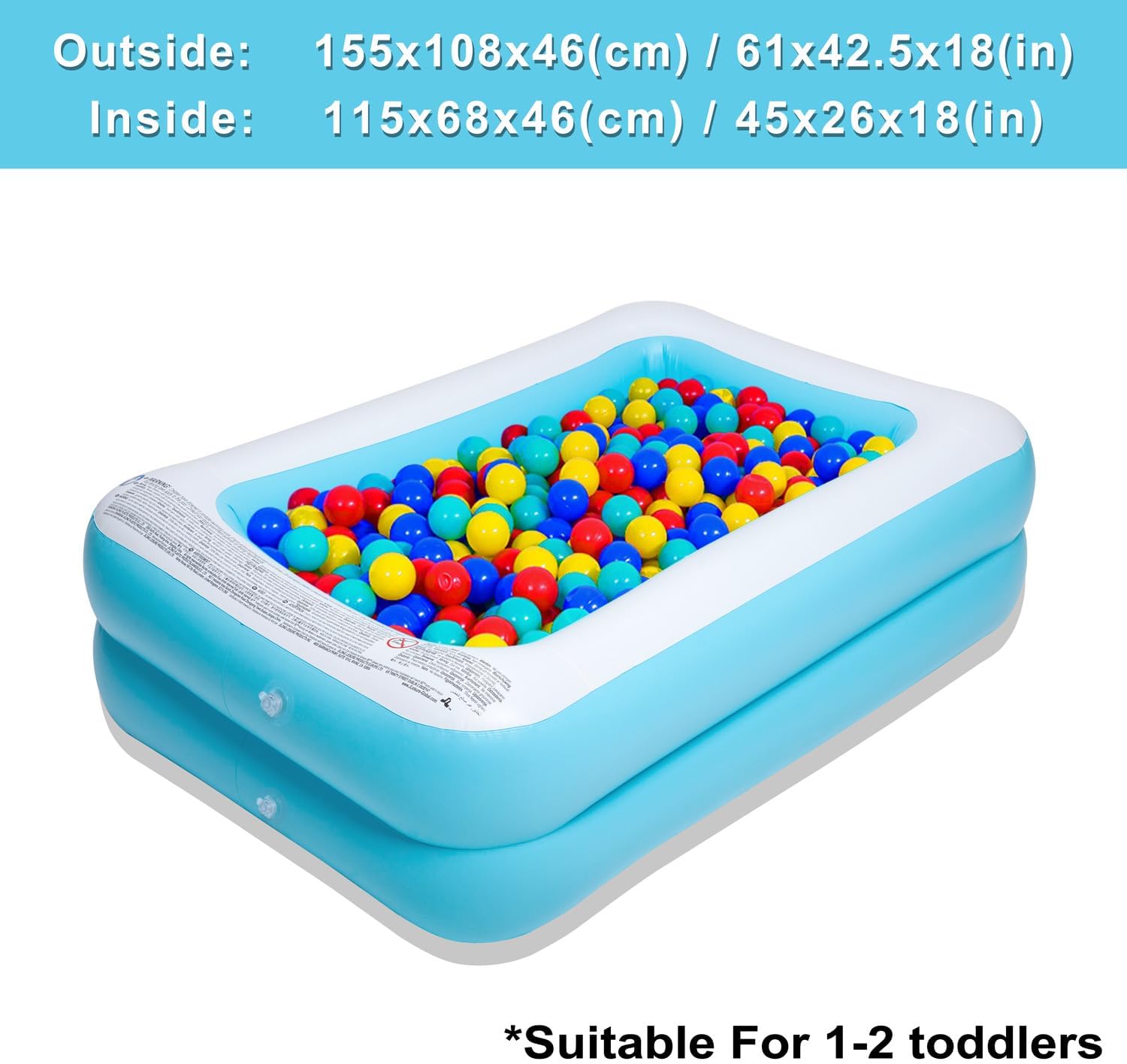 Inflatable Kiddie Pool, 50x33x17 Inch Rectangular