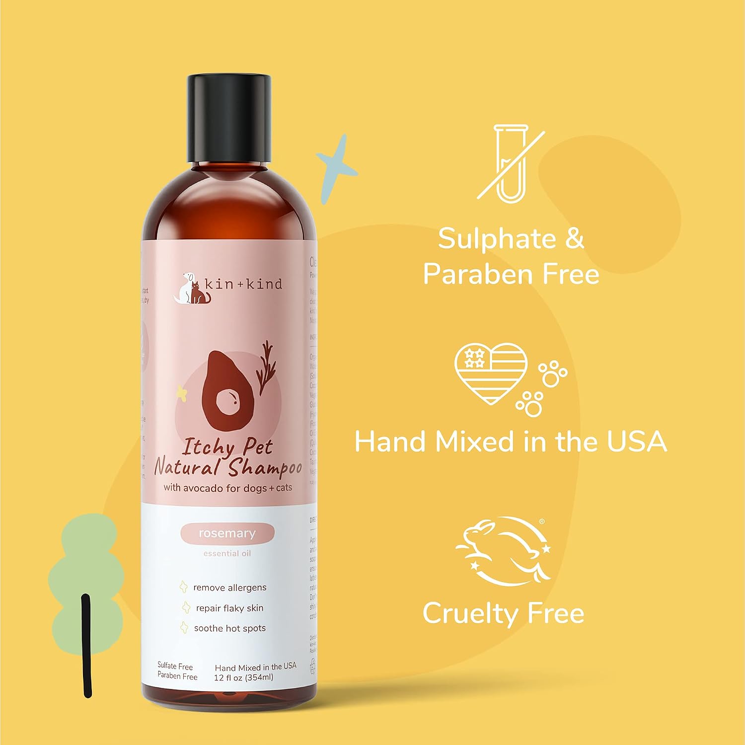 kin+kind Dry Skin + Coat Natural Dog Shampoo - for Dry Skin & Coat - Argan Oil Moisturizing Clean - Cedarwood Fragrance - 12 fl oz