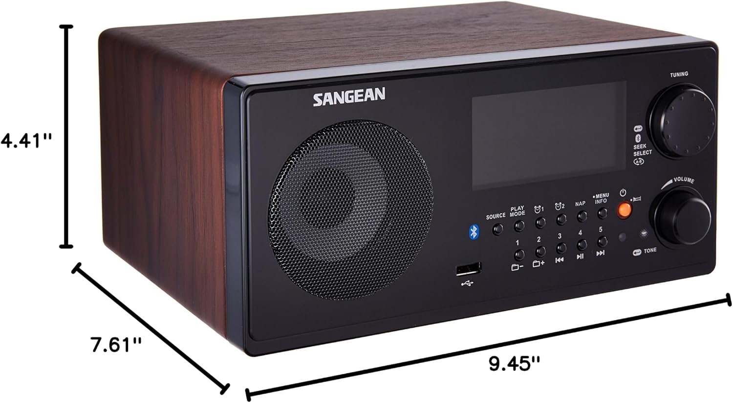 Sangean WR-22WL AM/FM-RDS/Bluetooth/USB Table-Top Digital Tuning Receiver (Dark Walnut) (Renewed)