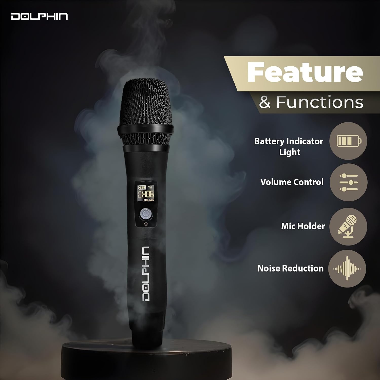 Dolphin MCX21 UHF Wireless Microphone, 2X Rechargeable Karaoke Mic | Full Metal Design, High-Sensitivity Audio, Clear Vocal Pickup, Long Range