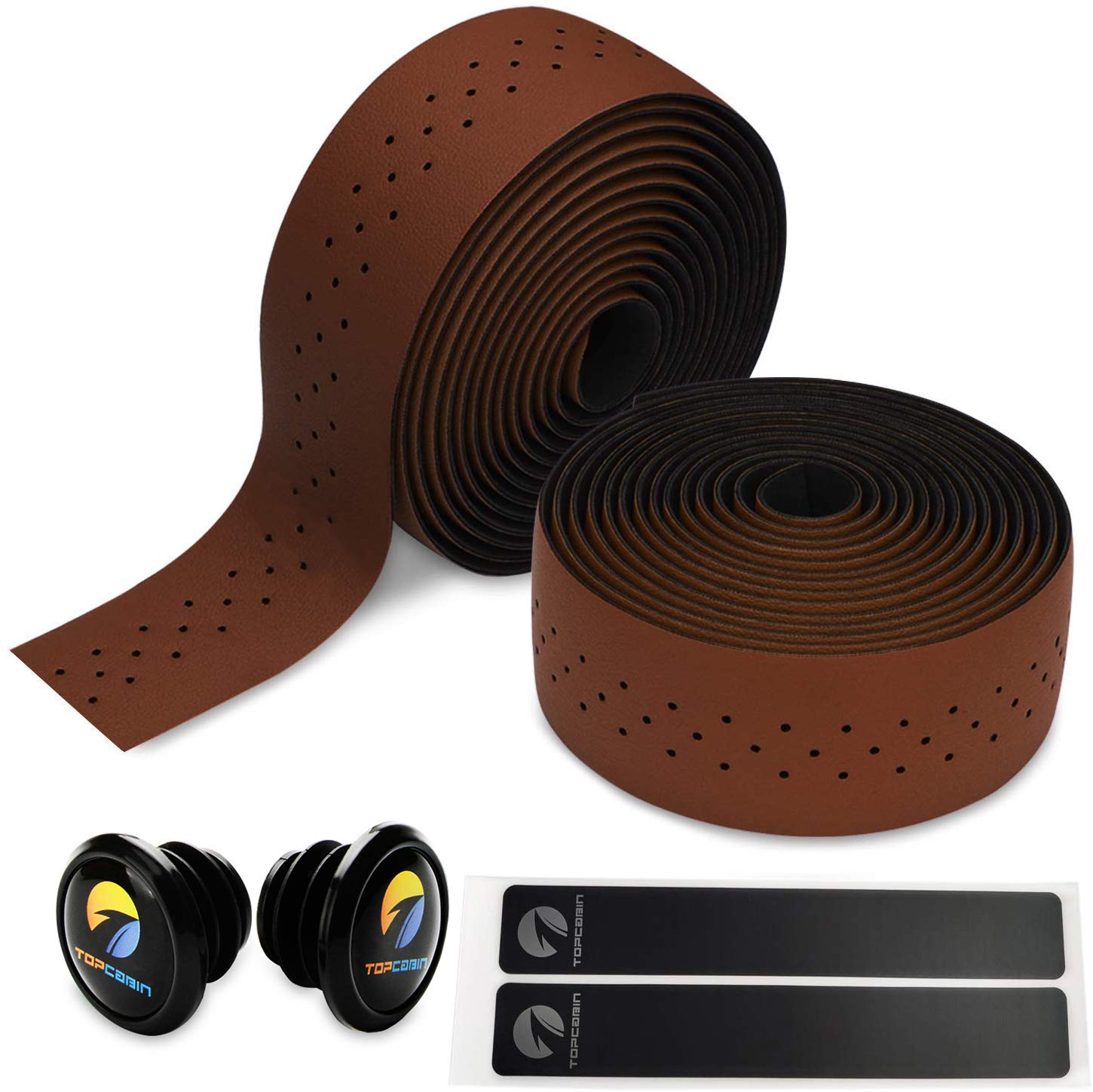 TOPCABIN® Camouflage Series Comfort Gel Road Bike Handlebar Tape Bike Bar Tape with Reflective Bar Plugs (Dark Brown(PU a Pair))