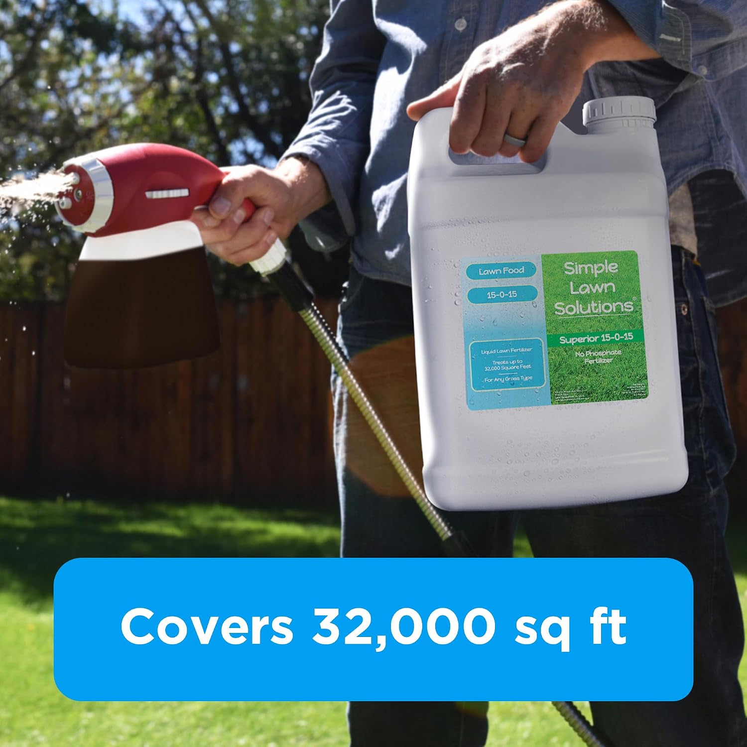 Superior 15-0-15 Liquid Lawn Fertilizer - Lawn Food for Growth & Green - Nitrogen, Potassium, Humic, Fish & Seaweed - Any Grass Type- Simple Lawn Solutions - All Season- Attached Sprayer (32 Ounce)