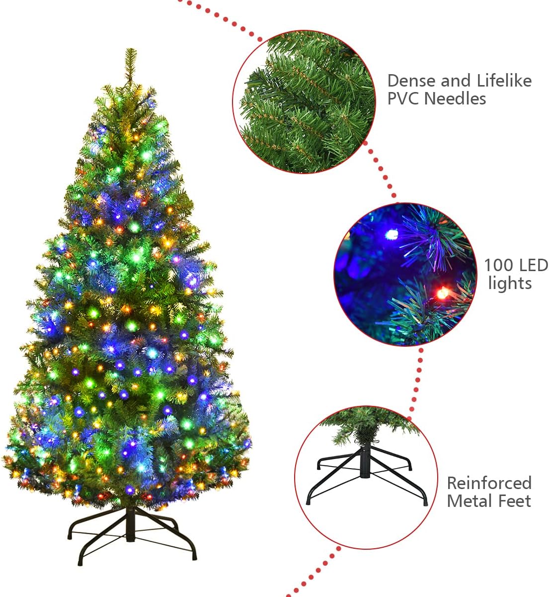 Goplus 7.5ft Pre-Lit Artificial Christmas Tree, Premium PVC Snow Flocked Hinged Pine Tree with Metal Stand and LED Lights