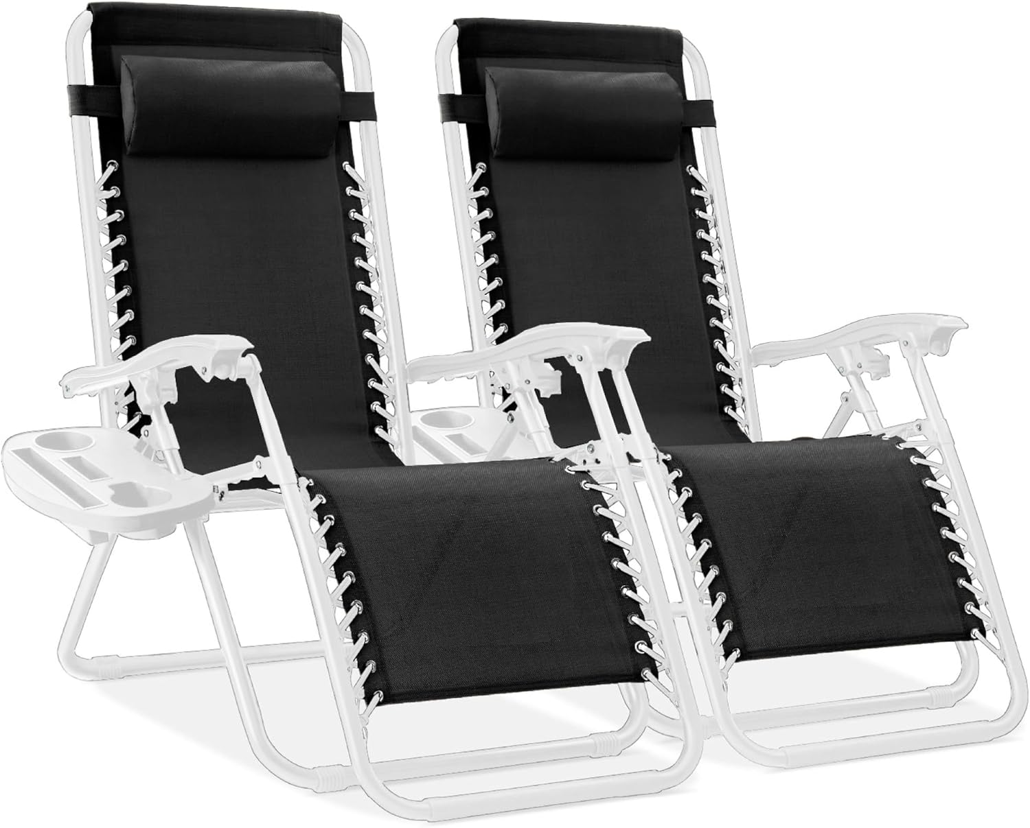 Best Choice Products Set of 2 Adjustable Steel Mesh Zero Gravity Lounge Chair Recliners w/Pillows and Cup Holder Trays - Light Blue
