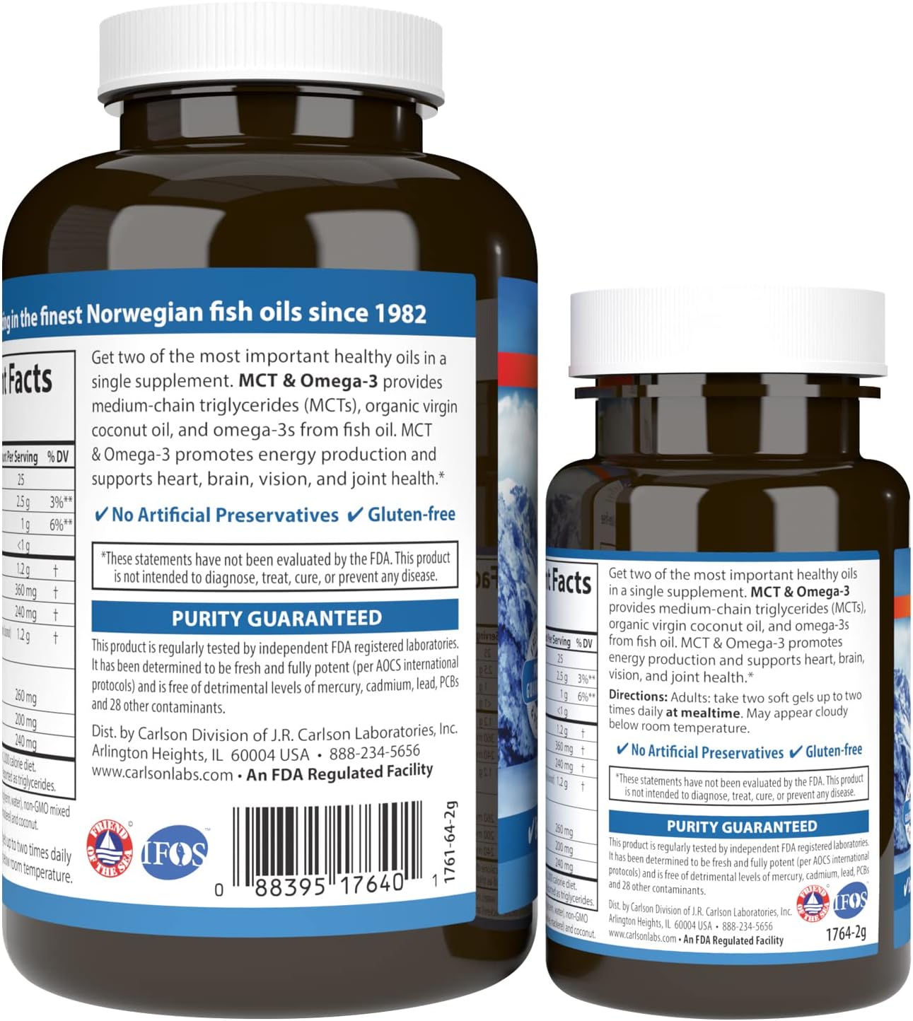 Carlson MCT & Omega-3, Keto-Friendly, Coconut Oil, 120 + 30 Softgels | Medium Chain Triglycerides, Caprylic & Capric Acids, EPA and DHA
