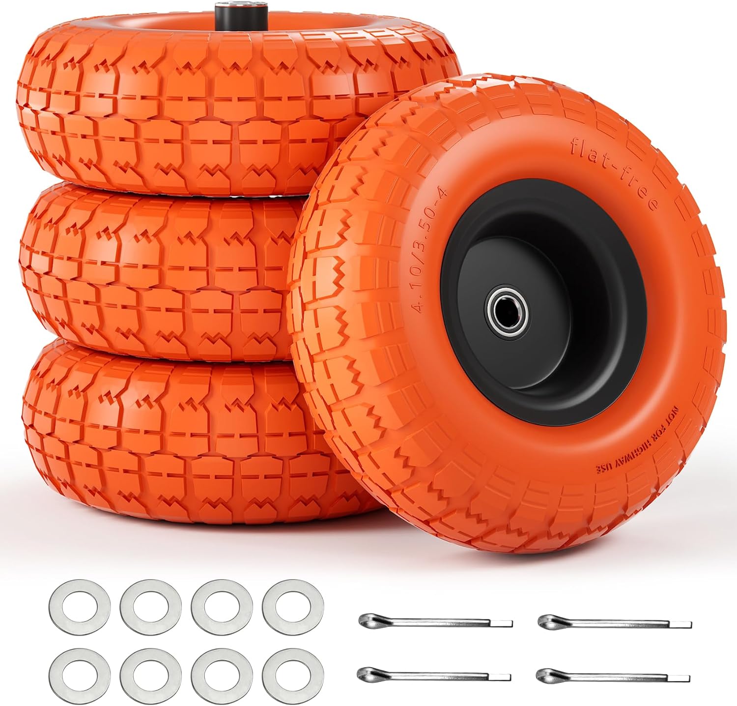 【UPGRADED】4.10/3.50-4 Tire and Wheel Flat Free, 10 Inch Solid Rubber Tire with 5/8”Axle Bore Hole and Double Sealed Bearings