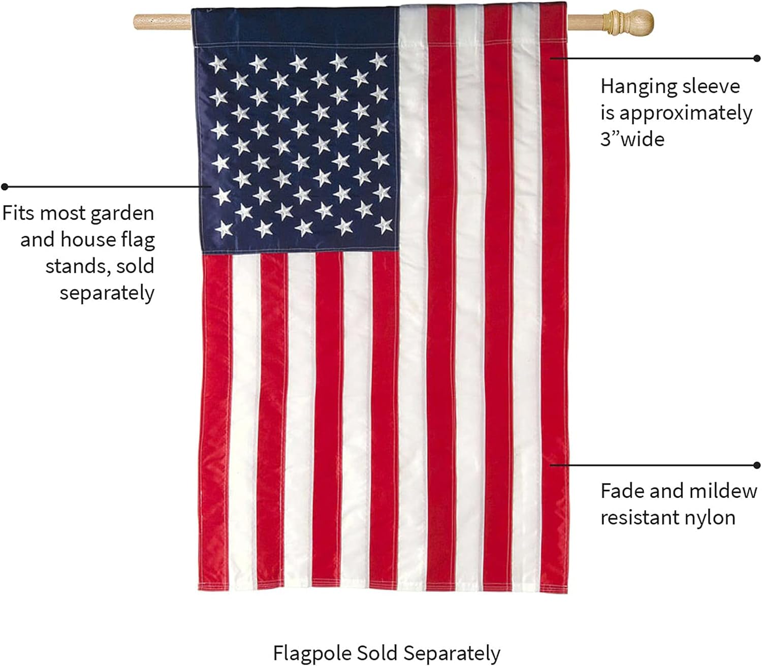 Evergreen American Flag 12x18 Double Sided | Patriotic House Flags For Outside Outdoor | Small American Flag Garden Size | Embroidered Stars and Stripes | USA Residential or Commercial