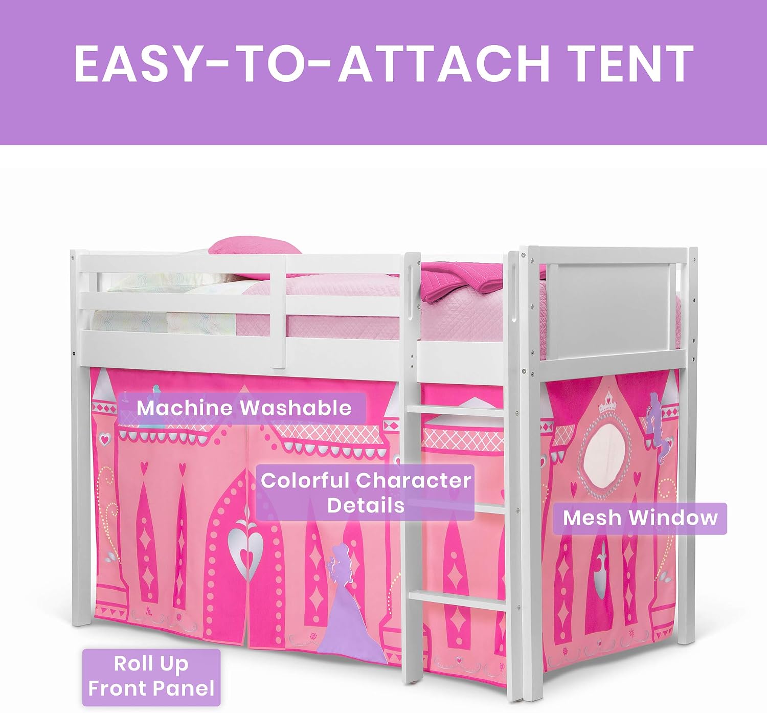 Delta Children Twin Loft Bed with Guardrail and Ladder (Coordinates with Loft Bed Tents Sold Separately), White
