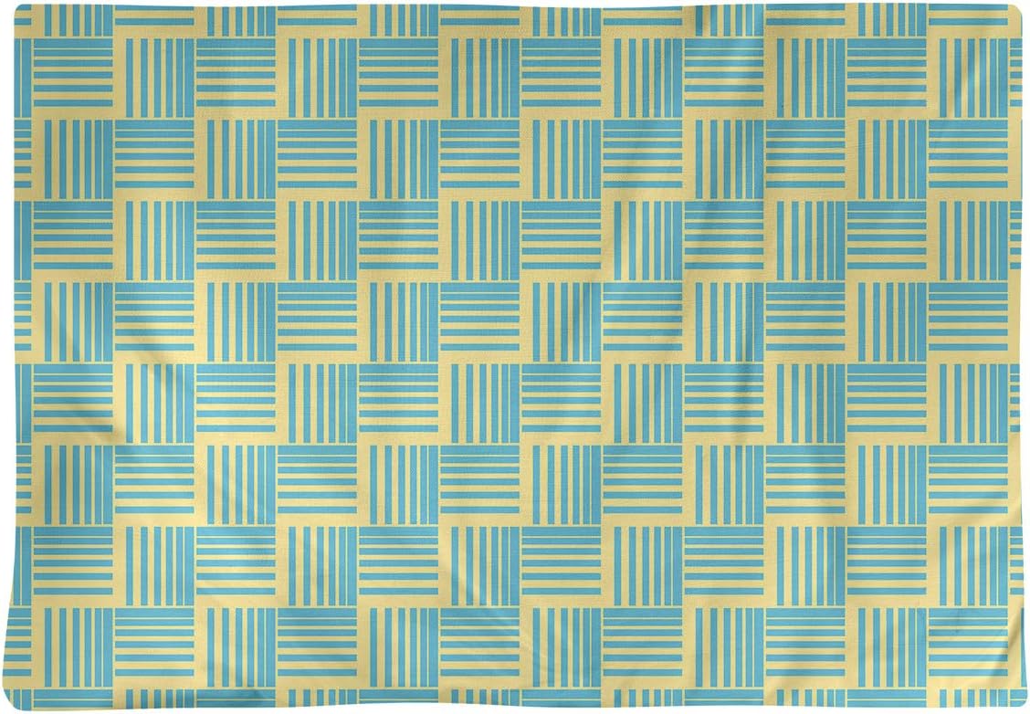 Dana Strider Two Color Basketweave Stripes Table Placemat, 18 x 14, Yellow & Teal