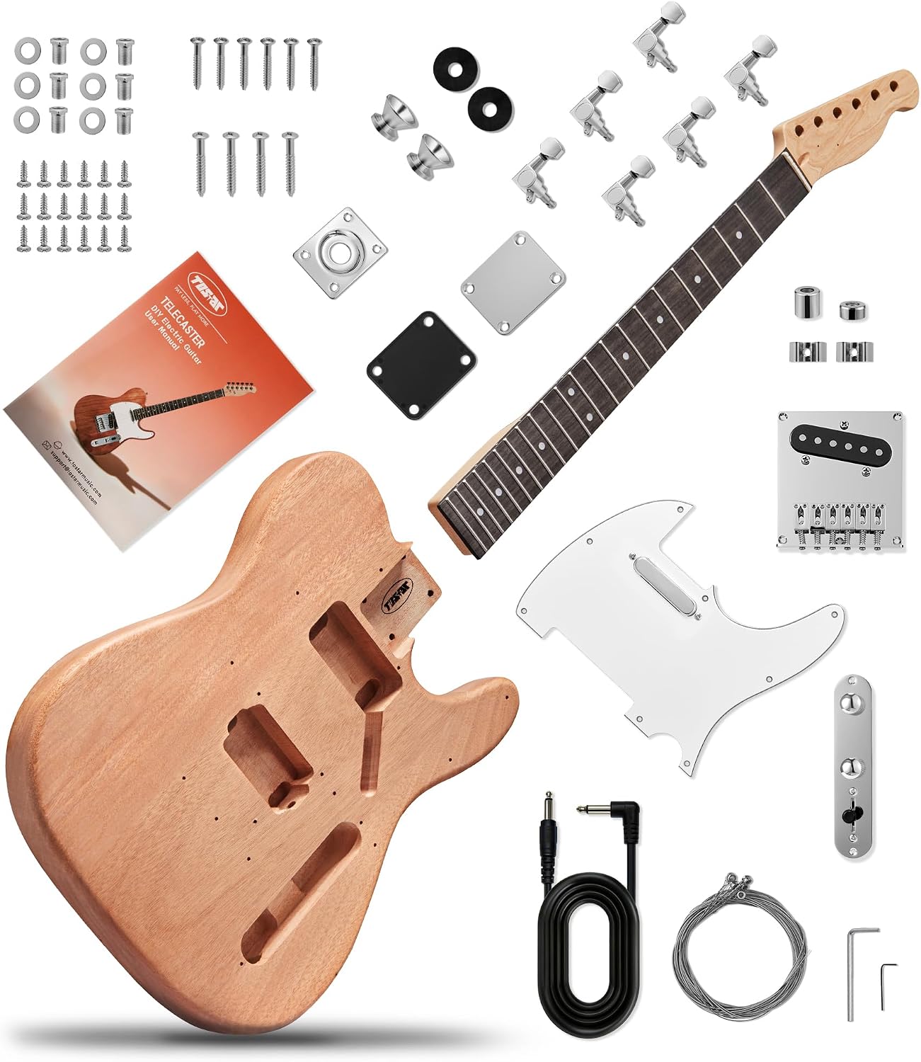 Tostar DIY Electric Guitar Kit, Solderless, Multi Sanded Polished Body, ST | Mahogany Body, Canadian Maple Neck, SSS Pickups, 6 String Tremolo Bridge, Complete Accessories, Hands On Learning