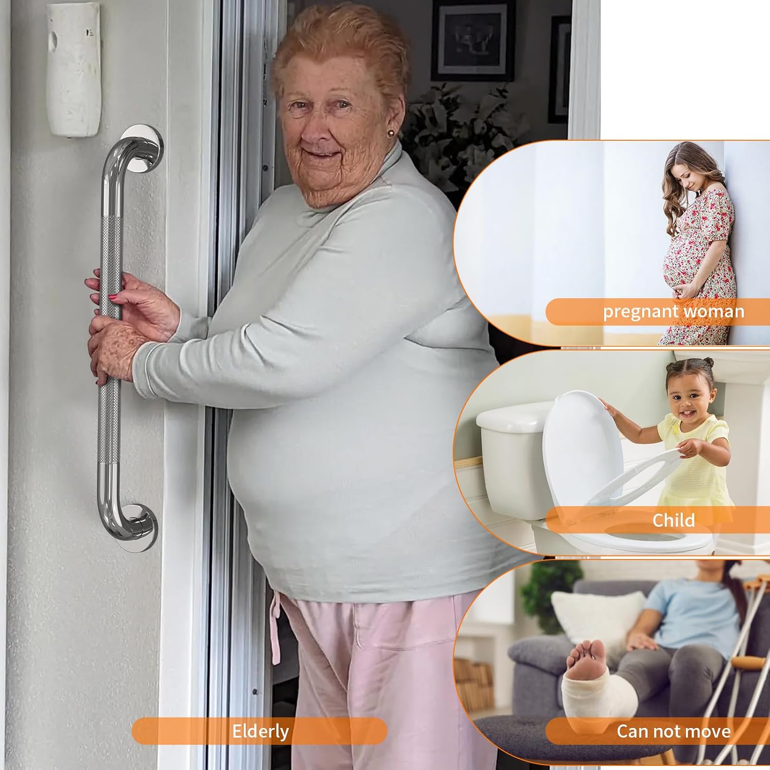40 Inch Brushed Nickel Shower Grab Bar Anti-Slip Knurled Grip,Safety Handle | YuanDe 1.25" Diameter Stainless Steel Bathroom Grab Bars, Handicap Injury Elderly Senior Assist Support Shower Handle-2Packs