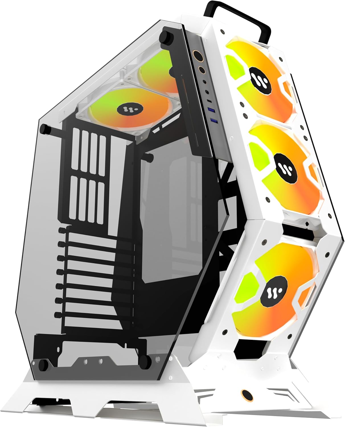 KEDIERS PC Case C570 ATX Mid Tower Tempered Glass Gaming Computer Open Frame Case with 5 PWM ARGB Fans,White