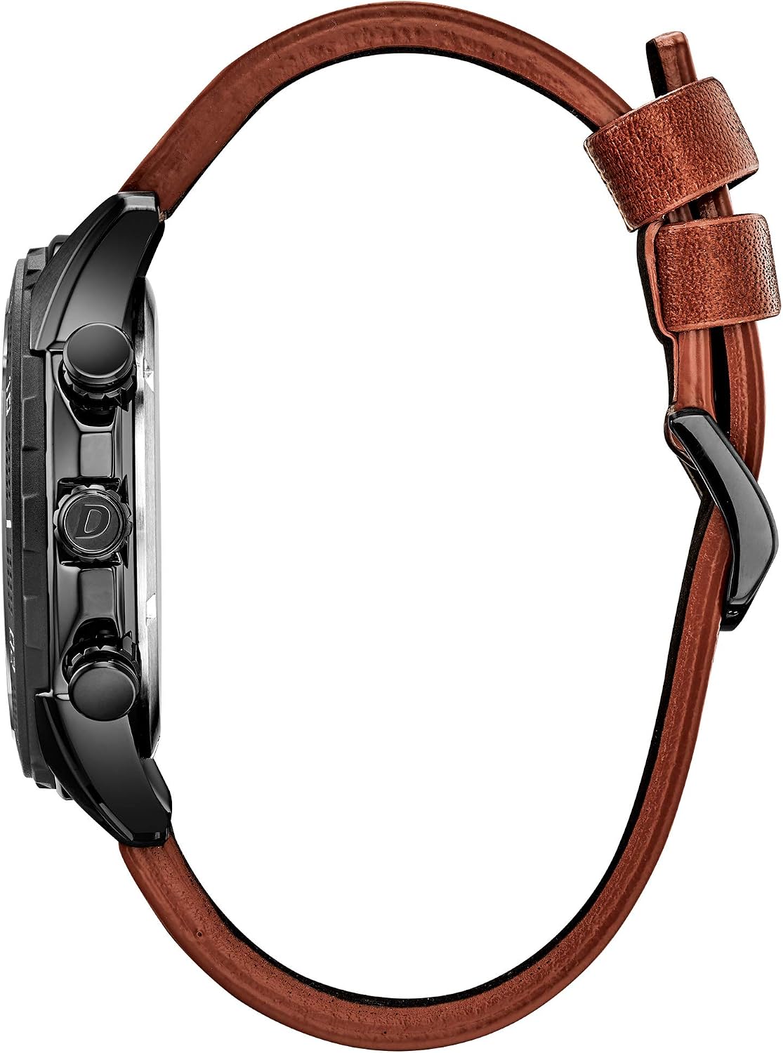 Citizen Men's Eco-Drive Weekender Chronograph Watch in Black IP Stainless Steel with Brown Leather Strap, Black Dial (Model: AT2447-01E)