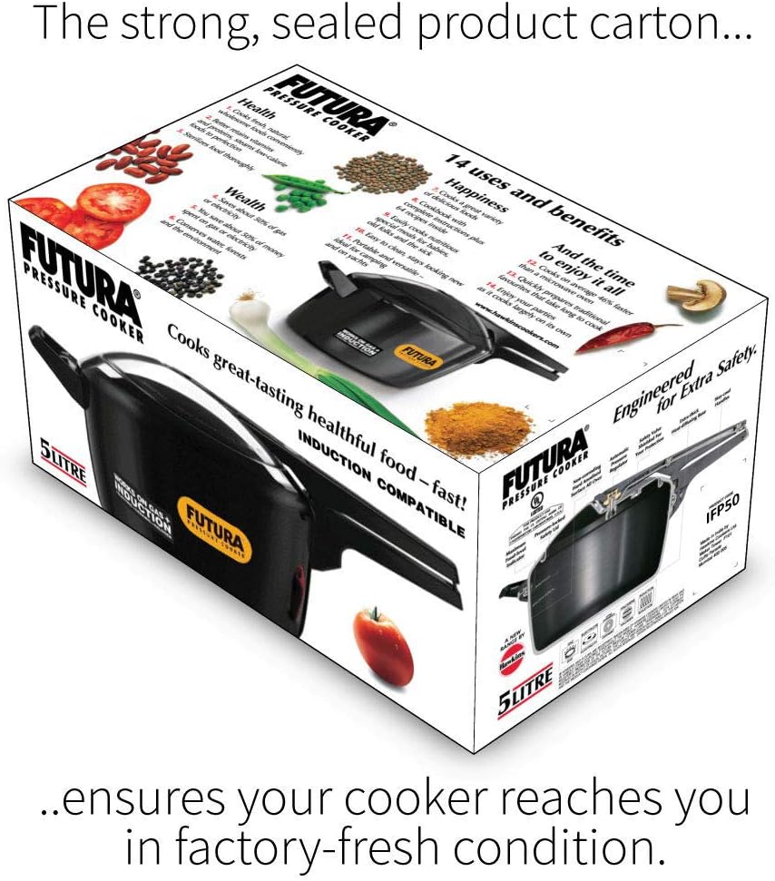 Hawkins Futura 5 Litre Pressure Cooker, Hard Anodised Inner Lid Pressure Cooker, Induction Cooker, Pan Cooker, Black (IFP50)