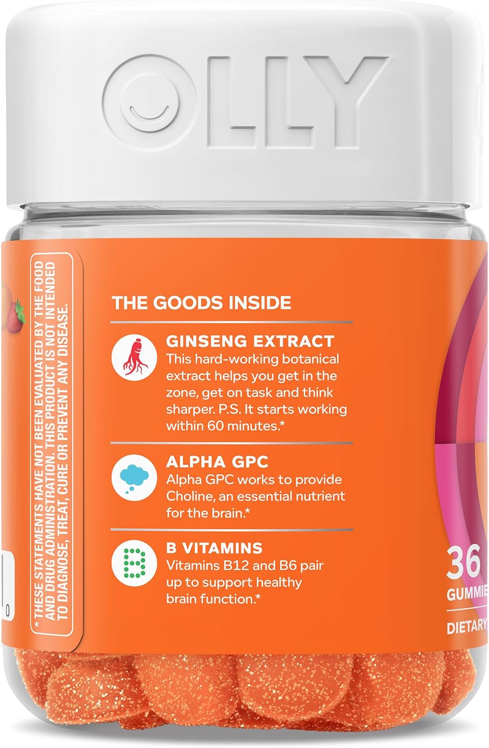 OLLY Laser Focus Gummy Supplement,* Ginseng Extract, Alpha GPC - 36 Count