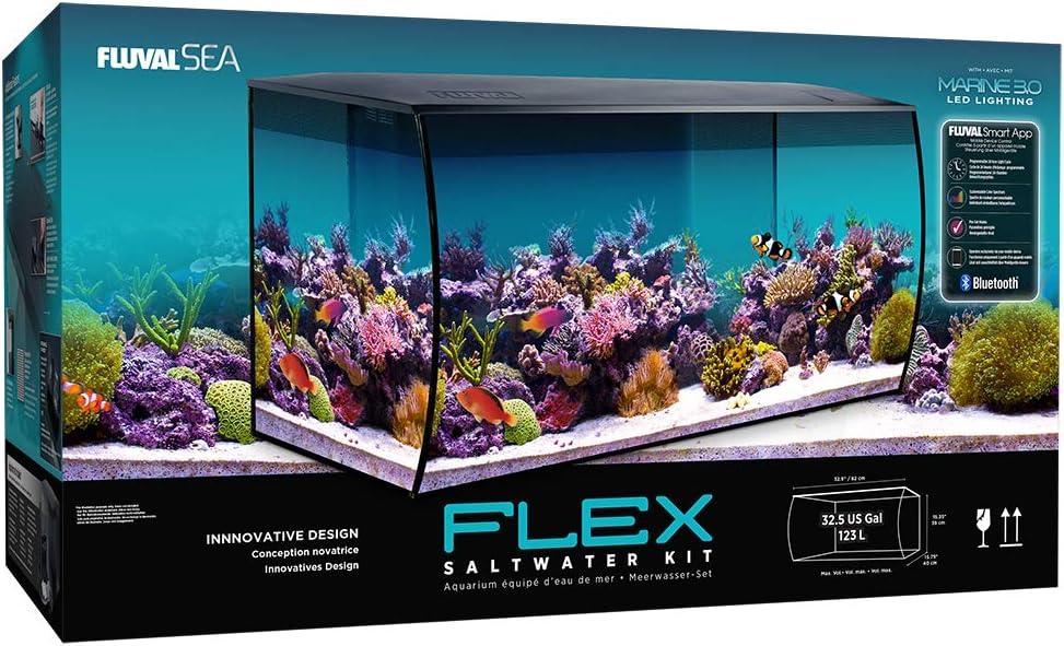 Fluval Flex 32.5 Marine Salt Water Aquarium Kit - Fish Tank for Fish, Coral & More - Comes with LED Lights