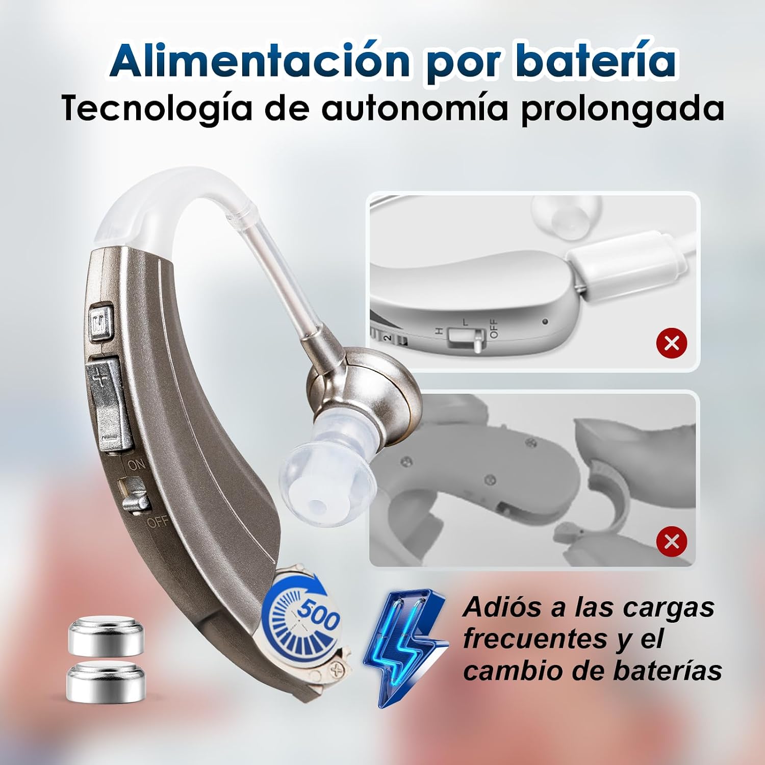 Britzgo BHA-220D Silver Hearing Amplifier, Modern and Fashion Designed Adjustable Tube to Fit Both Ears, Silver/Gray