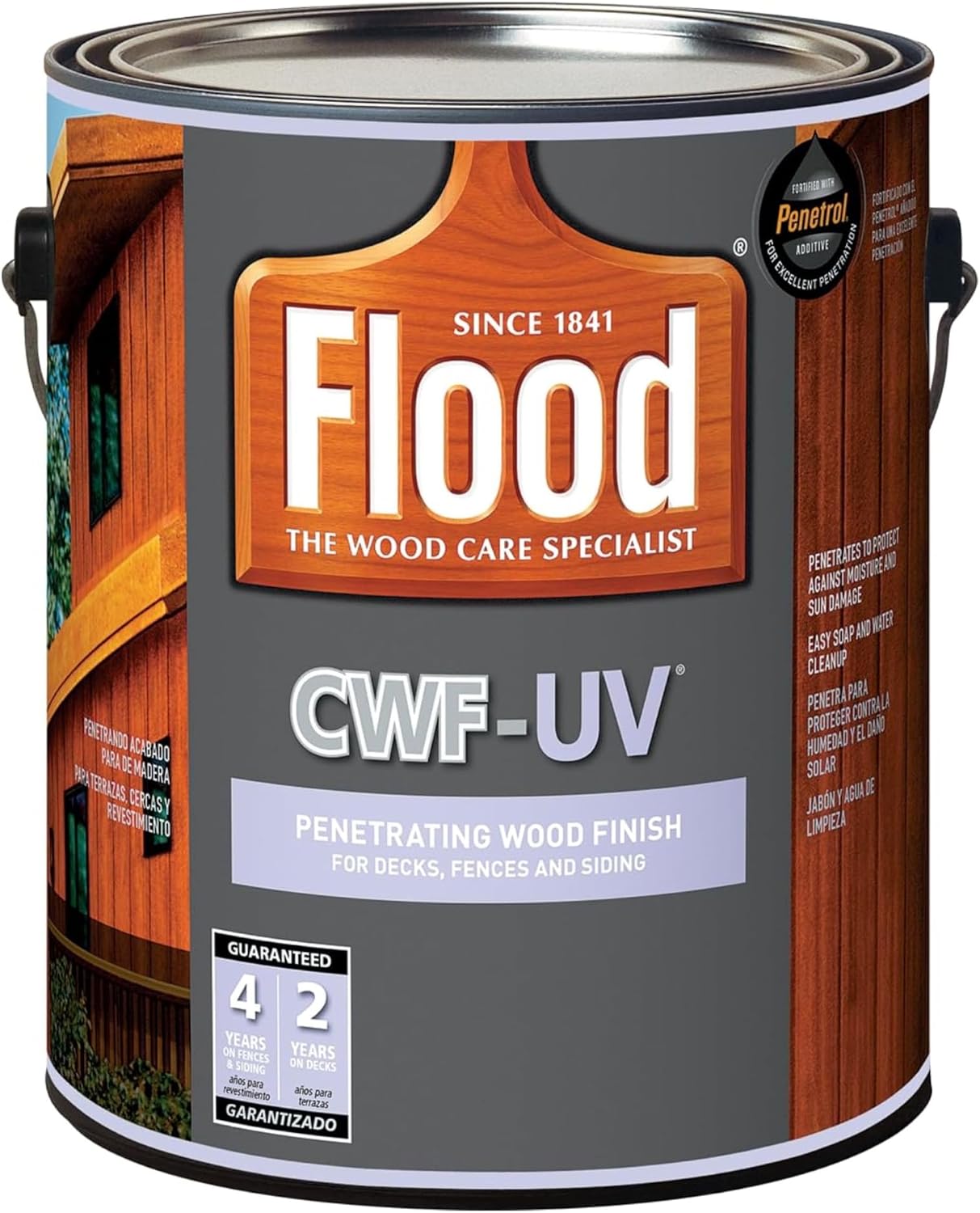 Flood CWF-UV 5 gal Honey Gold Transparent Exterior Wood Stain & Sealer | Oil-Based Penetrating Deck, Fence & Siding Stain, Water Repellent UV