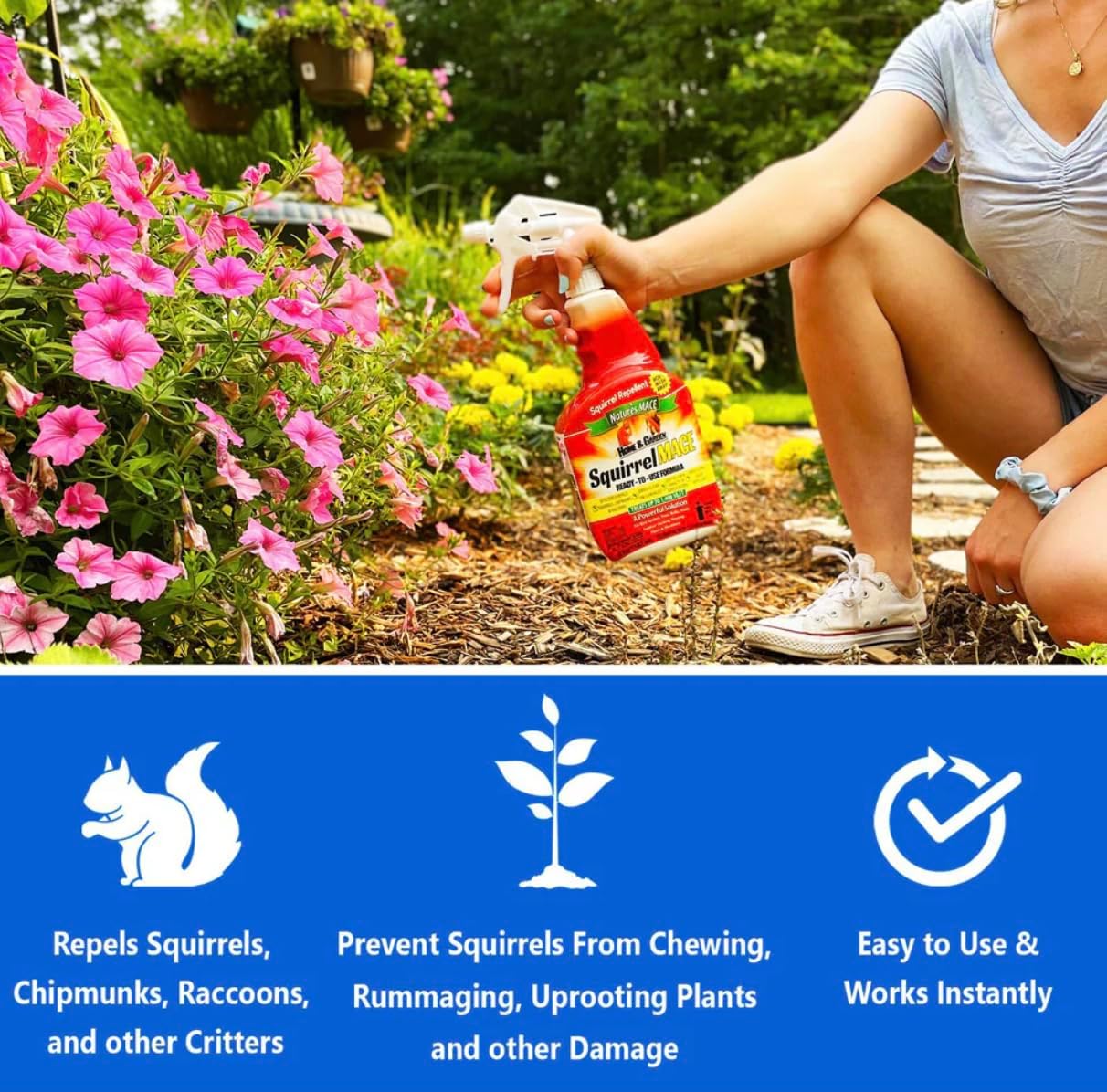 Nature's Mace Squirrel Mace Repellent 40 oz Spray | Squirrel and Chipmunk Repellent, Keep Squirrels Out of Your Garden, Attic, Bird Feeders, Fruit Trees, Plants, Potted Plants.