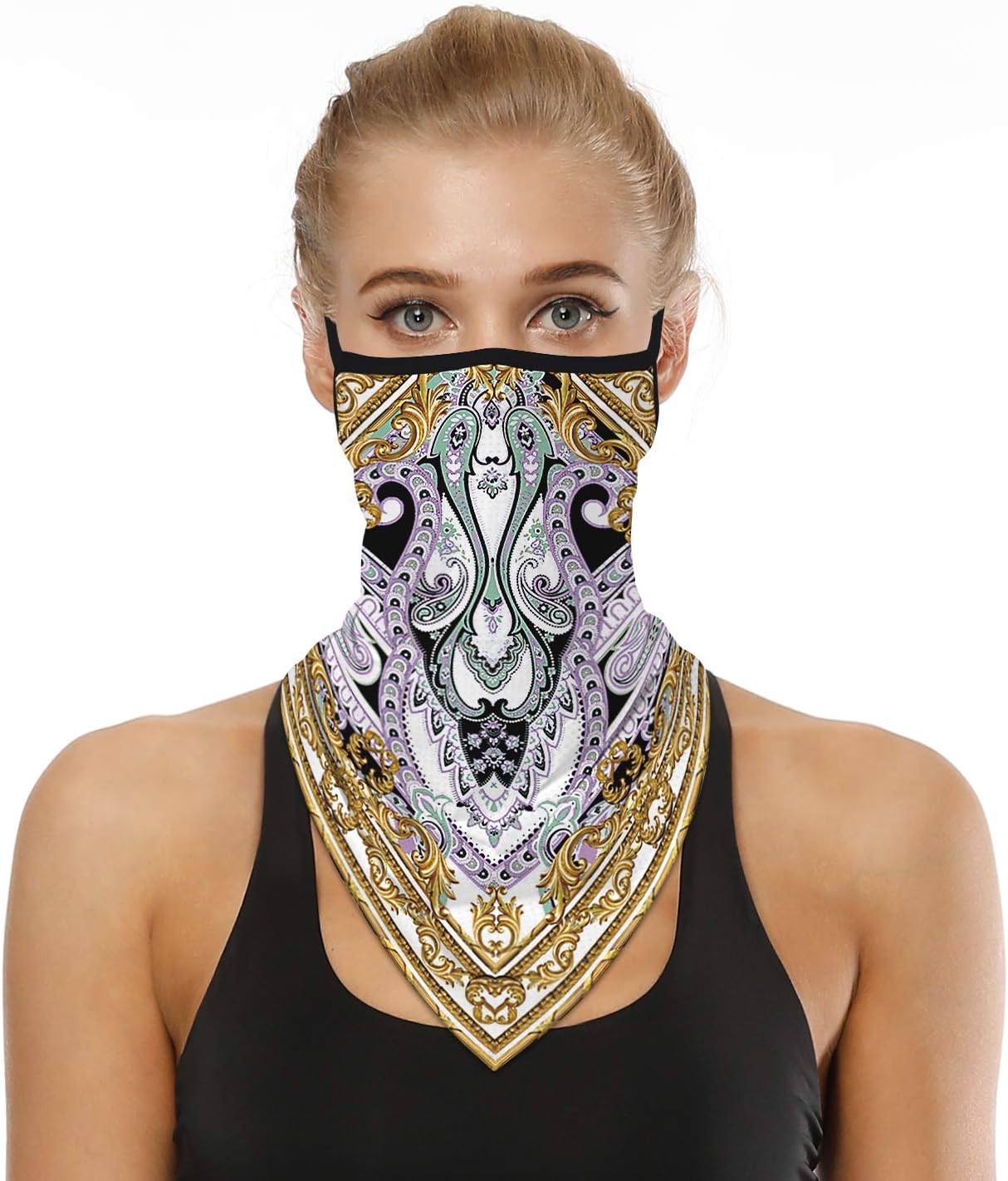 YAYOUREL Neck Gaiter Face Mask Bandanas for Men Women UV Face Scarf Cover Ear Loop Hole Facemask for Fishing Running Cycling