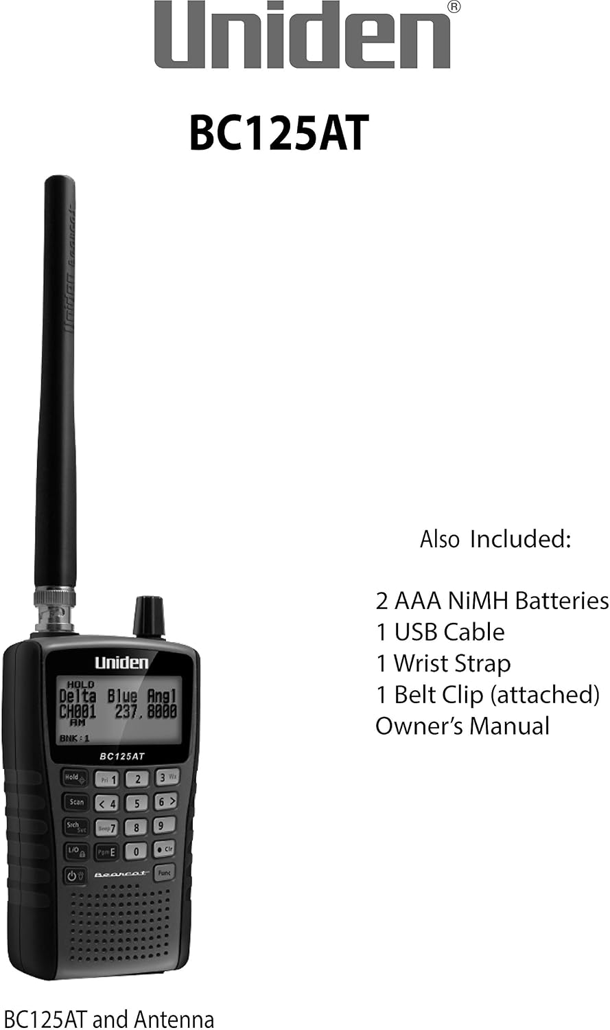 Uniden Bearcat BC125AT Handheld Scanner, 500 Alpha-Tagged Channels, Lightweight, Portable Design. & Koss QZ-99 Noise Reduction Stereophone