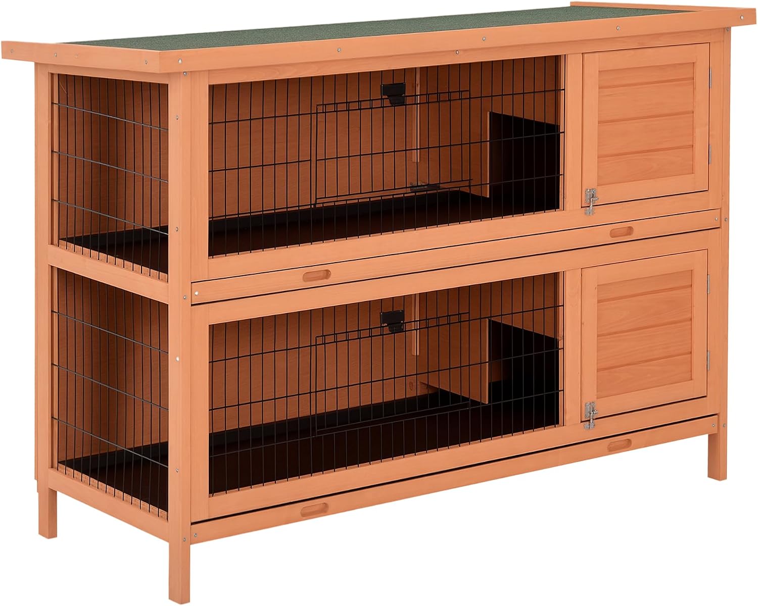 PawHut 54" 2-Story Large Rabbit Hutch Bunny Cage Wooden Pet House Small Animal Habitat with Lockable Doors, No Leak Tray and waterproof Roof for Outdoor/Indoor Orange | Wooden Pet House, Small Animal Habitat, No Leak Tray, Waterproof Roof, for Chickens D…