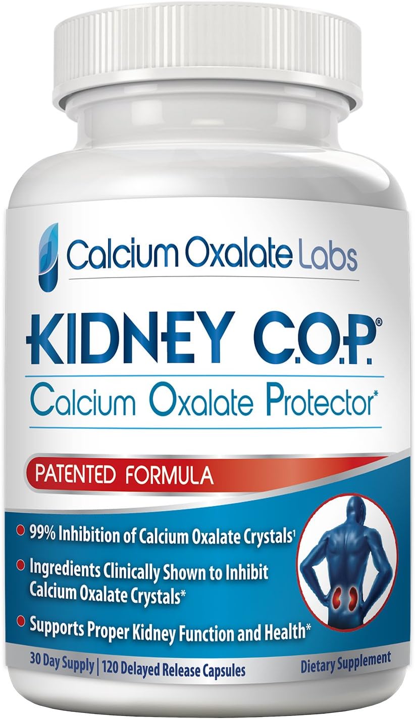 KIDNEY C.O.P. Calcium Oxalate Kidney Stone Support Supplement 120 Caps | Urologist Recommended, 99% Calcium Oxalate Inhibition, 5X Stronger Than Chanca Piedra, Patented Formula, 30-day supply