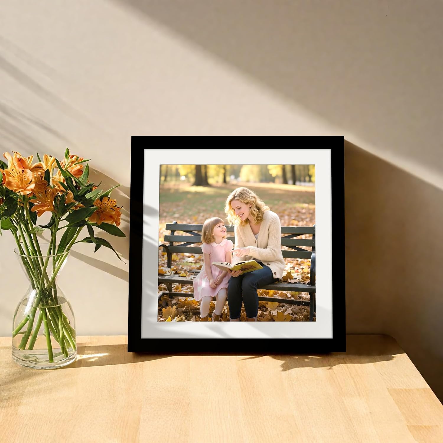 Picture Frames 8x8 2 Pack Made of Solid Wood Black for Wall Mounting and Tabletop Display