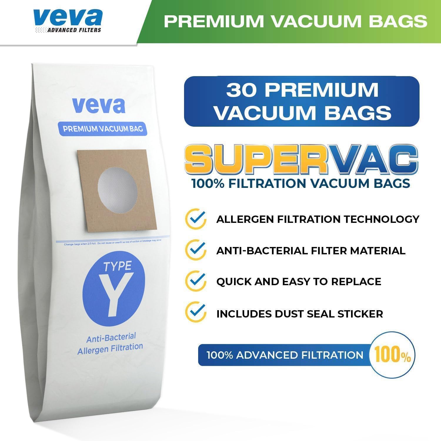 30 Pack Type Y Vacuum Bags for Hoover WindTunnel Upright Vacuum Cleaners, Style Y, Z, Premium Vacuum Bags Model 4010100Y