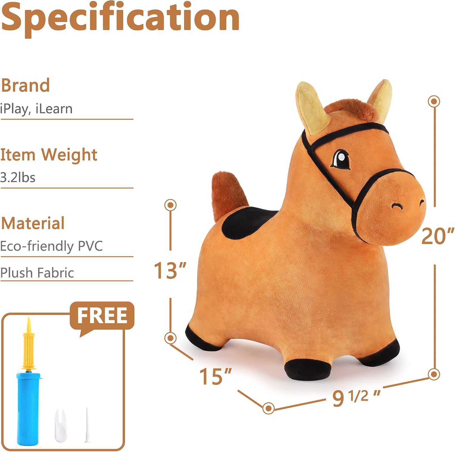 Bouncy Pals Toddler Horse Hopper Toy, Kids Outdoor Ride Bounce Farm Animal | Inflatable Bouncing Hopping Toy, Indoor Baby Plush Bouncer Horse, Birthday Gift for 18 Month 2 3 4 Year Old Child Boys Girls