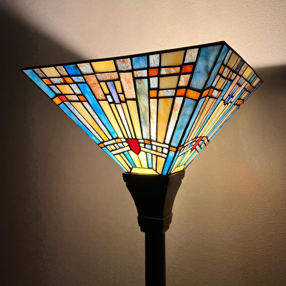 Tiffany Torchiere Floor Lamp Handcrafts Mission Stained Glass Torch Light