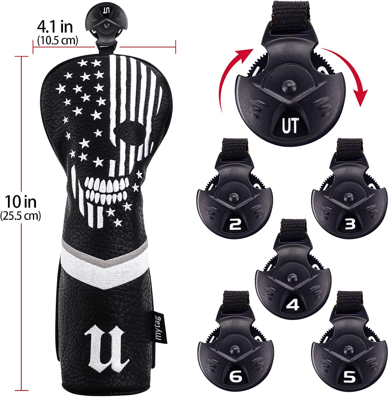 Skull Golf Head Covers Black Synthetic Leather Skeleton Golf Headcovers Set