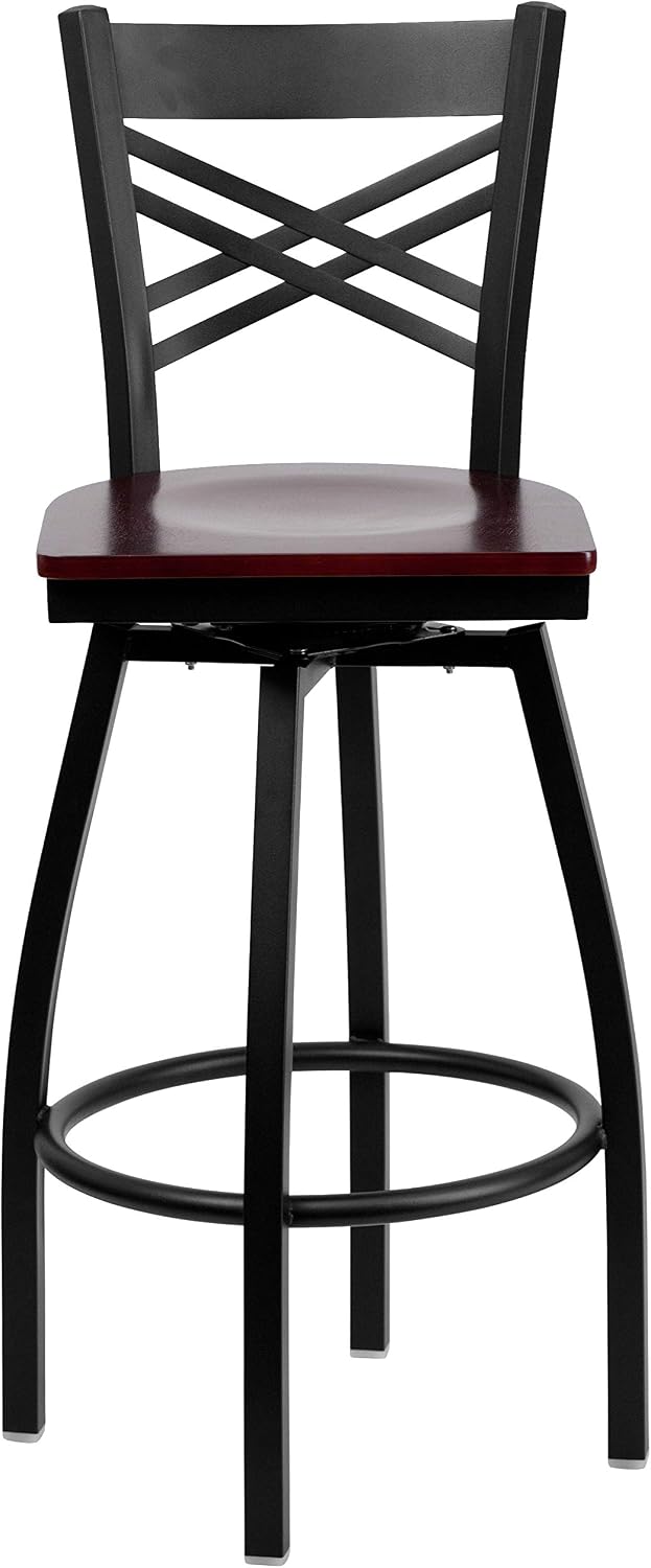 Flash Furniture Hercules Series "X" Back Metal Restaurant Barstool, Modern Upholstered Armless Bar Height Chair for Restaurants and Kitchens, Black | X Back Style, Vinyl Upholstery, Durable Construction, Commercial Use