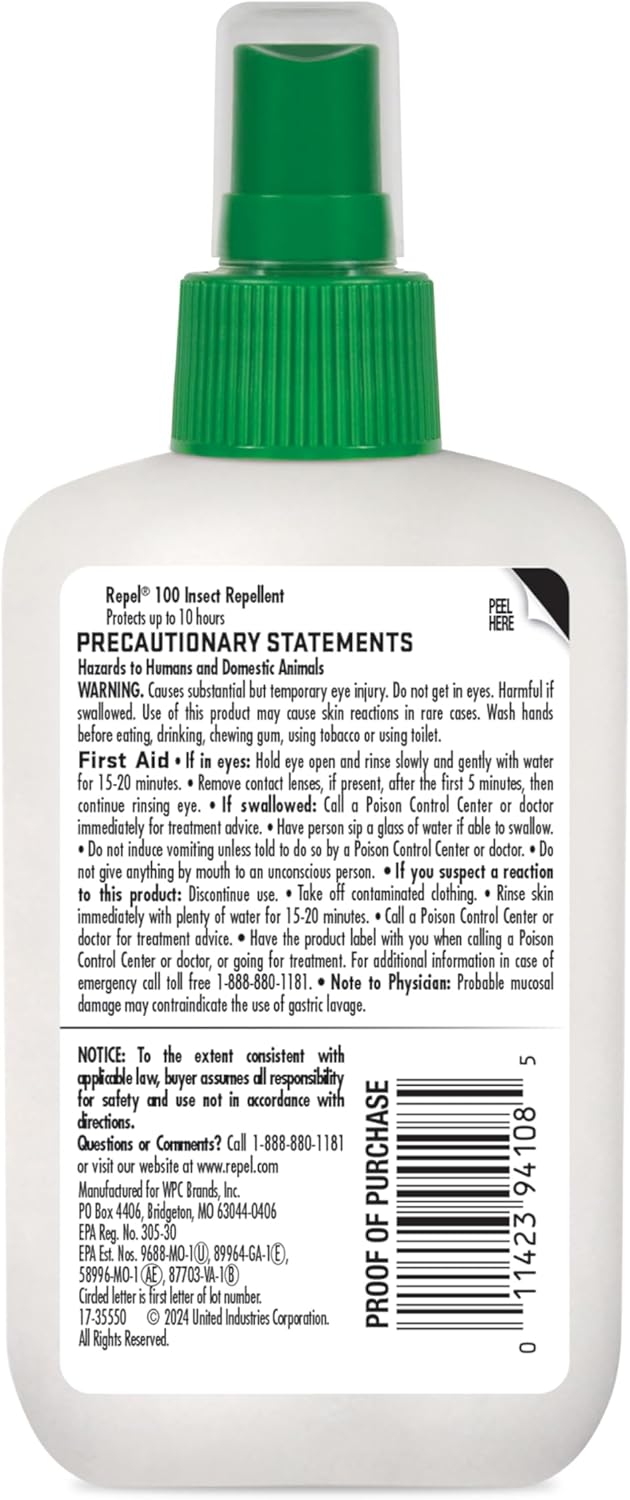 Repel 100 Insect Repellent, 4 Ounces, with DEET, 10-Hour Protection Long-Lasting Insect Repellent Pump Spray Repels Mosquitoes, Ticks, Gnats