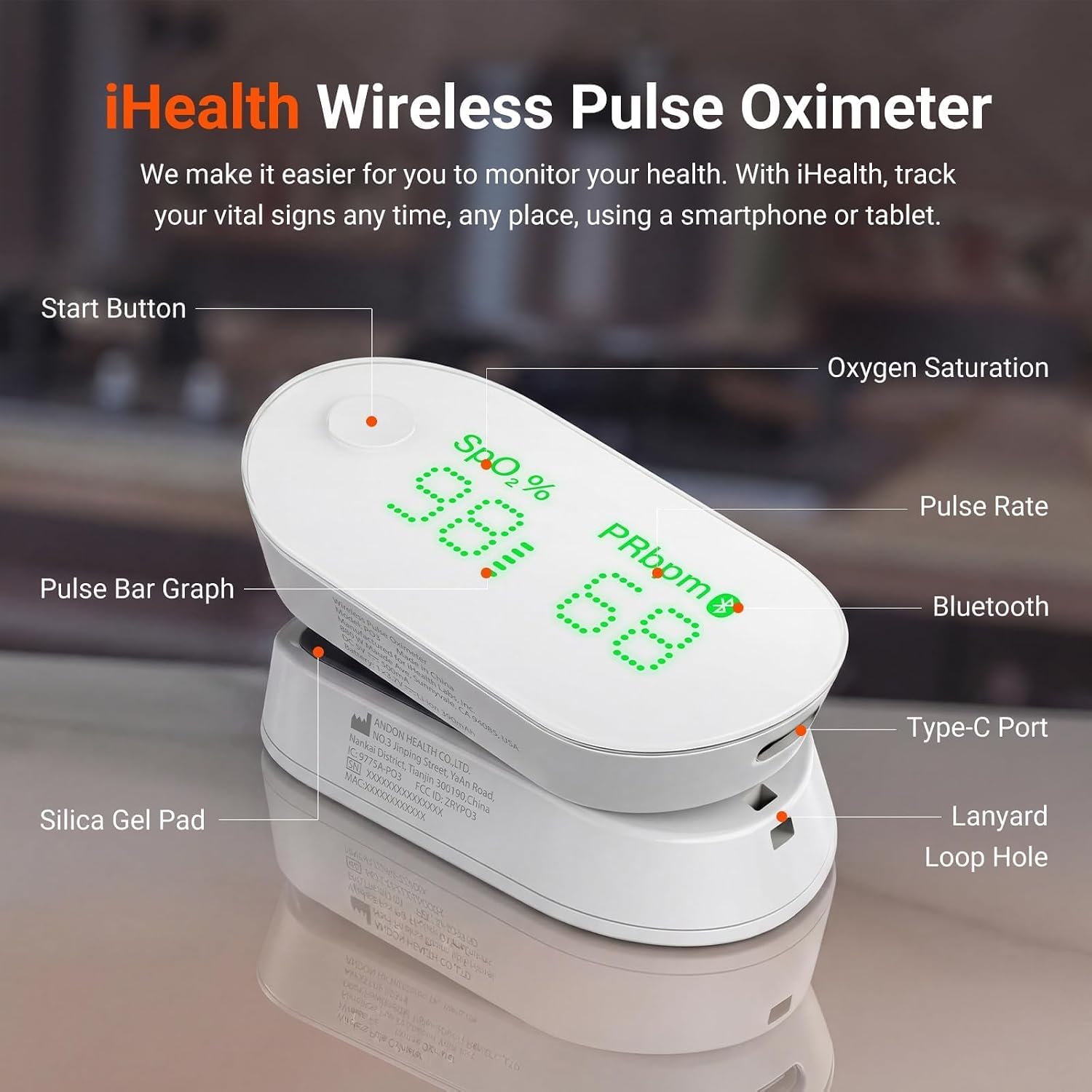 iHealth Rechargeable Bluetooth Fingertip Pulse Oximeter with SpO2
